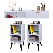 Jogo 2 Mesas Cabeceira Nicho Prateleira Compacta Penteadeira Multiuso Aparador Home Suspenso Sala Quarto Puxador Concha - Lojas RPM