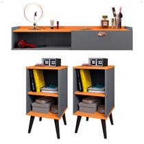 Jogo 2 Mesas Cabeceira Nicho Prateleira Compacta Penteadeira Multiuso Aparador Home Suspenso Sala Quarto Puxador Concha - Lojas RPM