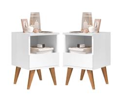 Jogo 2 mesas de cabeceira 1 gaveta Pes Palito Paris branco - Comprar Moveis em Casa