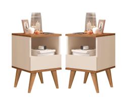 Jogo 2 mesas de cabeceira 1 gaveta Pes Palito Paris Off white / Nature - Comprar Moveis em Casa