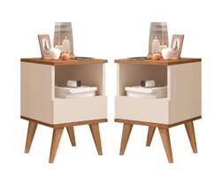 Jogo 2 mesas de cabeceira 1 gaveta Pes Palito Paris Off white / Nature - Comprar Moveis em Casa