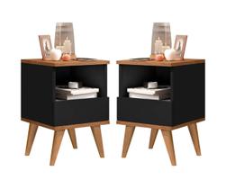 Jogo 2 mesas de cabeceira 1 gaveta Pes Palito Paris preto / nature - Comprar Moveis em Casa
