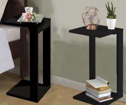 Jogo 2 Mesas de Cabeceira Preto Móvel MDF Madeira Mesinha