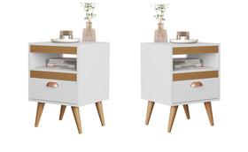 Jogo 2 Mesas de Cabeceira Saaz Branco / Nature - JM Casa dos Móveis Jogo 2 Mesas de Cabeceira Saaz Branco / Nature - JM Casa dos Móveis