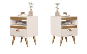 Jogo 2 Mesas de Cabeceira Saaz Off white / Nature - JM Casa dos Móveis