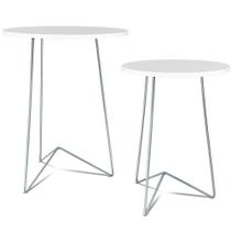 Jogo 2 Mesas de Canto Lateral Athenas Tripé Redonda - Prata/ Branca Jogo 2 Mesas de Canto Lateral Athenas Tripé Redonda - Prata/ Branca
