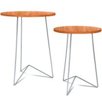 Jogo 2 Mesas de Canto Lateral Athenas Tripé Redonda - Prata/Jade