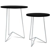 Jogo 2 Mesas de Canto Lateral Athenas Tripé Redonda - Prata/Preta Jogo 2 Mesas de Canto Lateral Athenas Tripé Redonda - Prata/Preta