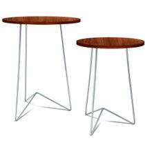Jogo 2 Mesas de Canto Lateral Athenas Tripé Redonda - Prata/Villandry