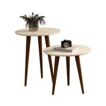 Jogo 2 Mesas Laterais Redonda Prime Retrô Pés Palito Branco Jogo 2 Mesas Laterais Redonda Prime Retrô Pés Palito Branco