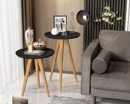 Jogo 2 Mesas Lateral e Apoio Redonda Cadencie Retrô Pés Palito cor Preto - Comprar Moveis em Casa