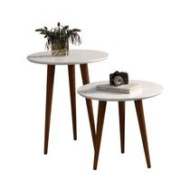 Jogo 2 Mesas Lateral Redonda Prime Retrô Pés Palito Branco Jogo 2 Mesas Lateral Redonda Prime Retrô Pés Palito Branco