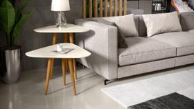 Jogo 2 Mesas Sala Lateral e Apoio 3 Pontas Estilo Retro Pés Palito cor Off White - Comprar Moveis em Casa Jogo 2 Mesas Sala Lateral e Apoio 3 Pontas Estilo Retro Pés Palito cor Off White - Comprar Moveis em Casa