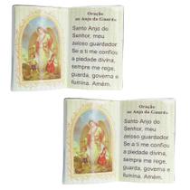 Jogo 2 Mini Livros de Oração ao Anjo da Guarda Enfeite de Cerâmica Para Bancada 10x7cm Dicapri