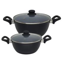 Jogo 2 Panela Caçarola Indução Revestimento Cerâmica Antiaderente Tampa Não Gruda