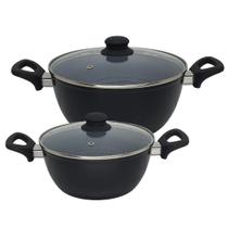 Jogo 2 Panela Caçarola Indução Revestimento Cerâmica Antiaderente Tampa Não Gruda