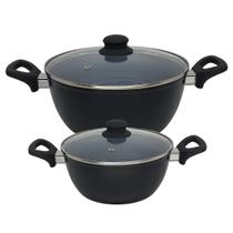 Jogo 2 Panela Caçarola Indução Revestimento Cerâmica Antiaderente Tampa Não Gruda