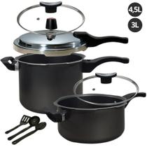 Jogo 2 Panela De Pressão 4,5L E 3L Antiaderente Fechamento Externo Multiuso Caçarola Cor Grafite Jogo 2 Panela De Pressão 4,5L E 3L Antiaderente Fechamento Externo Multiuso Caçarola Cor Grafite