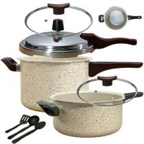 Jogo 2 Panela De Pressão 4,5L E 3L Antiaderente Fechamento Externo Multiuso Caçarola Cor Vanilla