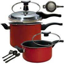 Jogo 2 Panela De Pressão 4,5L E 3L Antiaderente Fechamento Externo Multiuso Caçarola Cor Vermelha Jogo 2 Panela De Pressão 4,5L E 3L Antiaderente Fechamento Externo Multiuso Caçarola Cor Vermelha