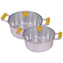 Jogo 2 Panelas Caçarolas Alumínio Polido Tampa de Vidro 28 e 30 cm Jogo 2 Panelas Caçarolas Alumínio Polido Tampa de Vidro 28 e 30 cm