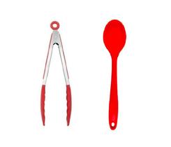 Jogo 2 Peça Colher 27cm e Pinça Pegador Multiuso 29cm Vermelho UNYHOME