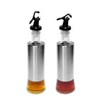 Jogo 2 Peças Azeiteiro e Vinagreiro 300ml de Aço Inox Vidro C/ Dosador