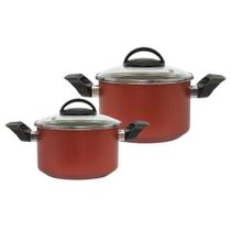 Jogo 2 Peças: Caçarolas Antiaderentes com Tampas de Vidro Jogo 2 Peças: Caçarolas Antiaderentes com Tampas de Vidro