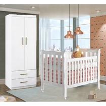 Jogo 2 Peças Infantil Berço e Roupeiro Branco - Móveis Leartam
