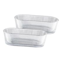 Jogo 2 Petisqueira Cristal Travessa Oval Petiscos Mesa Posta Churrasco Festa Frios Servir Amendoim