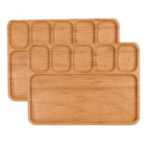 Jogo 2 Petisqueiras Retangular Decorativa Bambu Com Divisorias