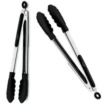 Jogo 2 Pinça Pegador Multiuso De Silicone 29,5 Cm Preto