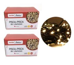 Jogo 2 Pisca Pisca 100 Lâmpadas LED Branco Quente 8 Funções 127V Total 200 Lâmpadas - Master Christmas Jogo 2 Pisca Pisca 100 Lâmpadas LED Branco Quente 8 Funções 127V Total 200 Lâmpadas - Master Christmas