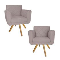 Jogo 2 Poltrona Decorativa Base Giratória De Madeira Salão Isabella Suede Rosê - LM DECOR