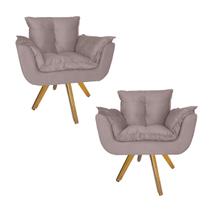 Jogo 2 Poltrona Estofada Base Giratória De Madeira Escritório Opala Suede Rose - LM DECOR Jogo 2 Poltrona Estofada Base Giratória De Madeira Escritório Opala Suede Rose - LM DECOR