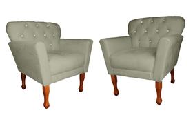 Jogo 2 Poltronas Capitone Estofada Manu Luxo Para Recepção - Suede - Sv Decor