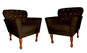 Jogo 2 Poltronas Capitone Estofada Manu Luxo Para Recepção - Suede - Sv Decor