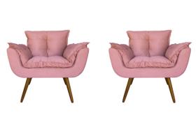 Jogo 2 Poltronas Decorativa Estofada Para Consultório Opala Suede Rosa - DL Decor