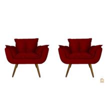 Jogo 2 Poltronas Decorativa Estofada Para Consultório Opala Suede Vermelho - DL Decor - Doce Lar Decorações