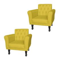 Jogo 2 Poltronas Decorativas Para Sala de Espera Classic Corano Amarelo - DL Decor