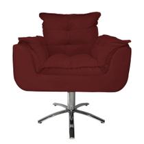 Jogo 2 Poltronas Estofada Consultório Base Giratória de Metal Opala Suede Vermelho Bordo - LM DECOR
