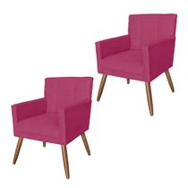 Jogo 2 Poltronas Estofadas Para Quarto Closet Luiza Suede Rosa Pink - DL Decor