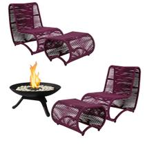 Jogo 2 Poltronas Leroy com Puff e Lareira Ferro Fundido Jogo 2 Poltronas Leroy com Puff e Lareira Ferro Fundido