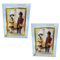 Jogo 2 Porta Retratos 30x25cm Vidro com Friso em Metal Dourado Para Foto 20x25cm