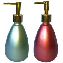 Jogo 2 Porta Sabonete Líquido 400ml Vidro Metálico