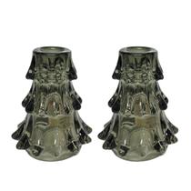 Jogo 2 Porta Velas Natalino Vidro Cravejado Pinheiro Verde 11cm -Magizi