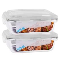 Jogo 2 Pote de Vidro Hermético Marmita Tampa 4 Travas 1520ml