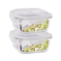 Jogo 2 Pote Vidro 520ML Forno Microondas Quadrado Hermetico Jogo 2 Pote Vidro 520ML Forno Microondas Quadrado Hermetico