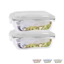 Jogo 2 Pote Vidro Retangular 370ml Hermética Vidro Papinha