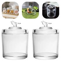 Jogo 2 Potes Cristal Com Tampa Bird Wolff 10,5x10,5x14,5cm Elegante Para Mesa Posta Luxo